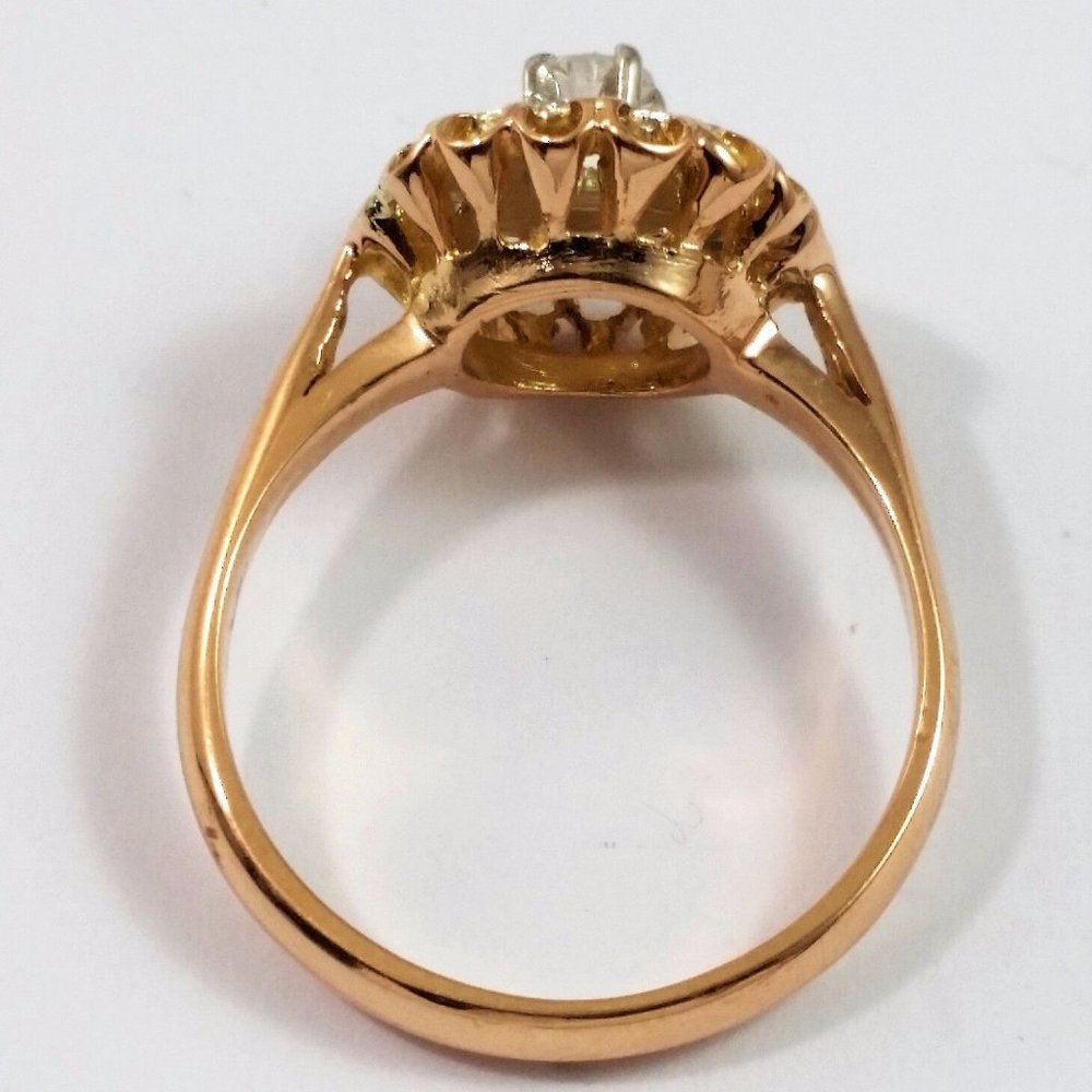 Exquisite 14K Karat 585 Stamp Solid Two Tone Multi Color Gold Ring with Diamonds - Picture 4 of 12